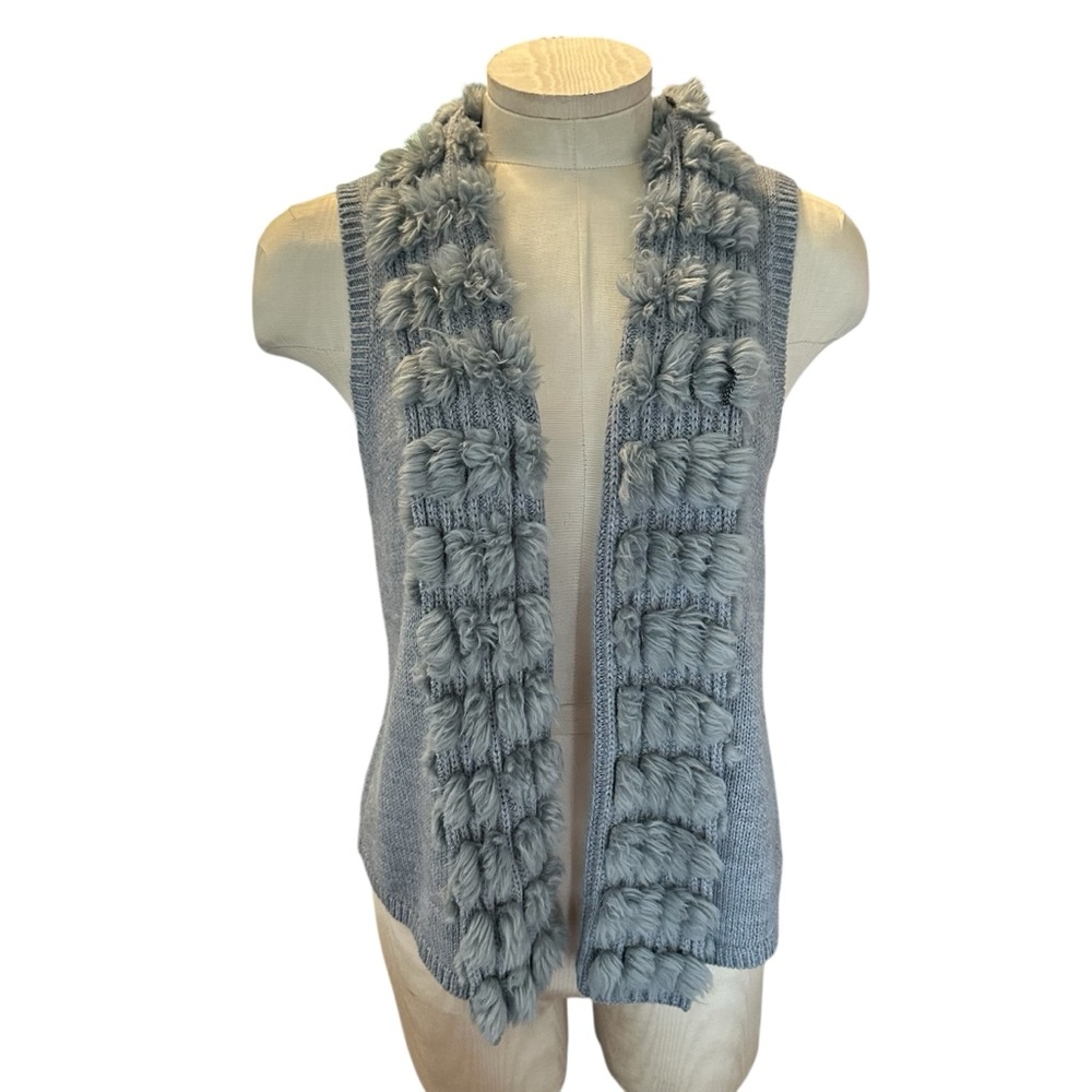 Chico's PrettyVest Sleeveless Sweater Soft Knit w/Fake FurTrim-Gray-Chico's 1(M)
